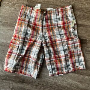 Aeropostale‎ Mens Plaid Cargo Shorts Orange Red Grey White Size 32 NWT 7419